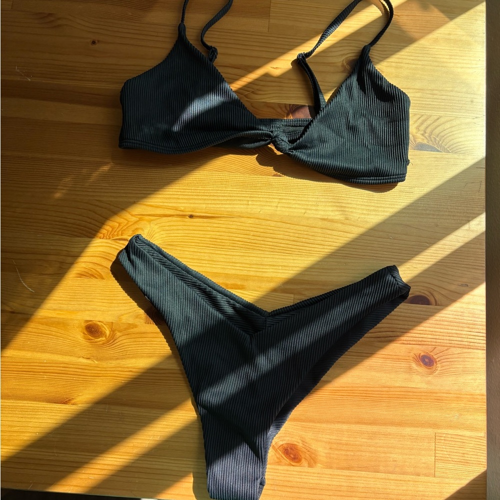 Roxy Black Ribbed Bikini Bottom with Adjustable Strap